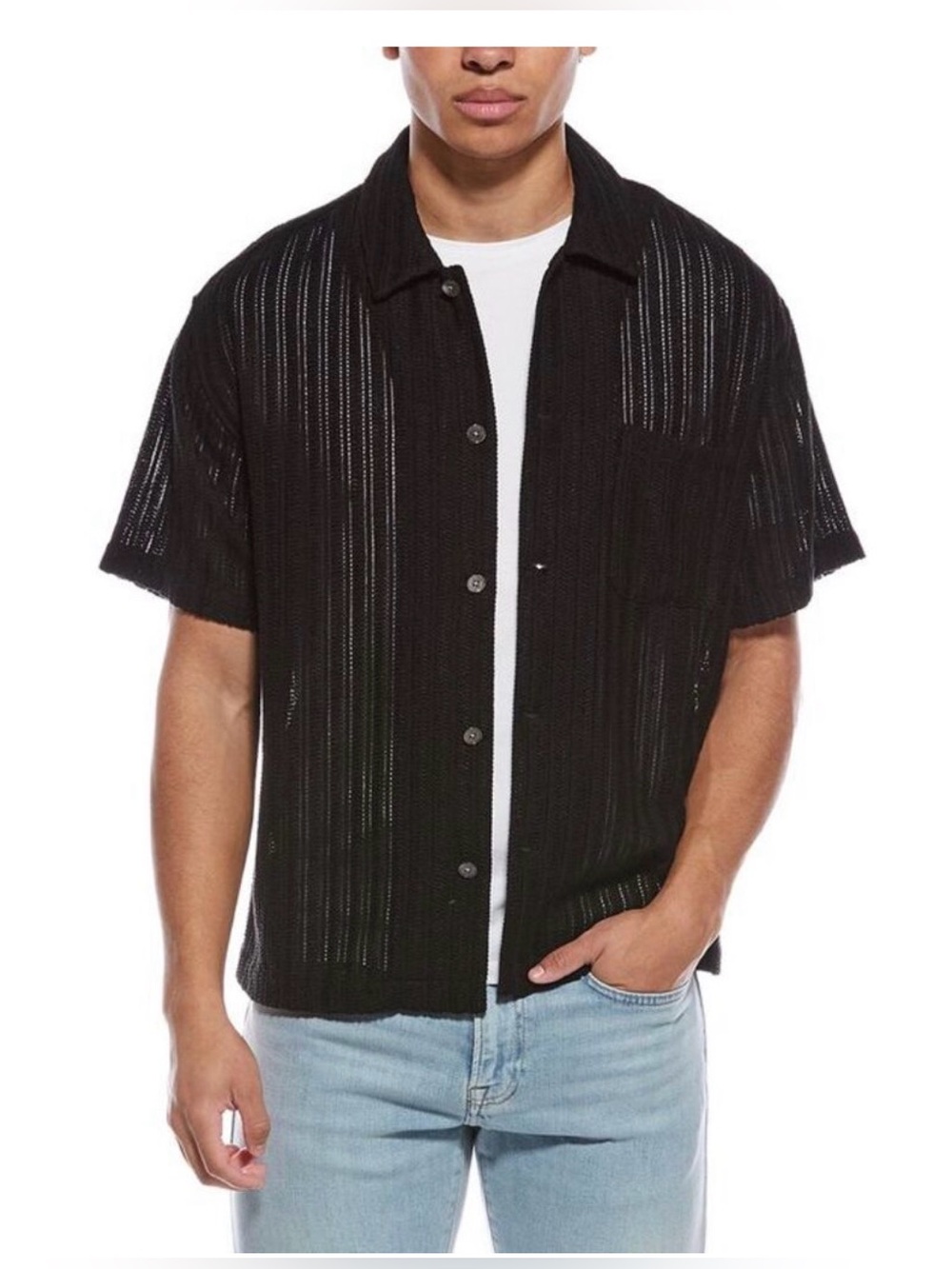 Frame Men's Short Sleeve Knit Button-Up Shirt Japanese Fabric M